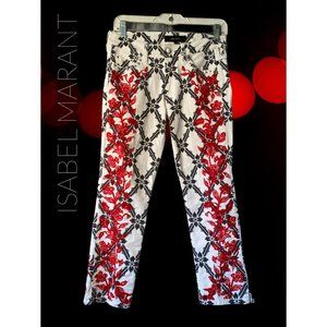 ISABEL MARANT BOLD RED FLORAL EMBROIDERED JEANS